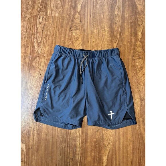 Three Nails Shorts Men's Cross Logo Drawstring Zipped Pockets Athletic Small S - Picture 1 of 7